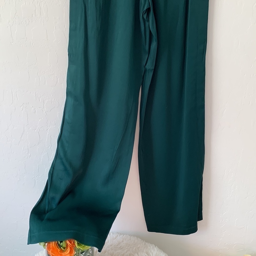 🔥💚 NWT Good American The Satin Snap Button Pant Emerald Wide Leg High Waisted - Picture 8 of 10